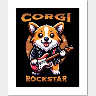 Funny Cartoon Corgi Rockstar Posters and Art